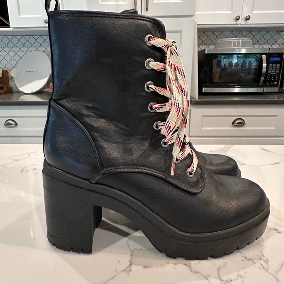Rouge Helium Womens Regal Platform Lace Up Combat Boots Size 8 Black Side Zip - Picture 6 of 16